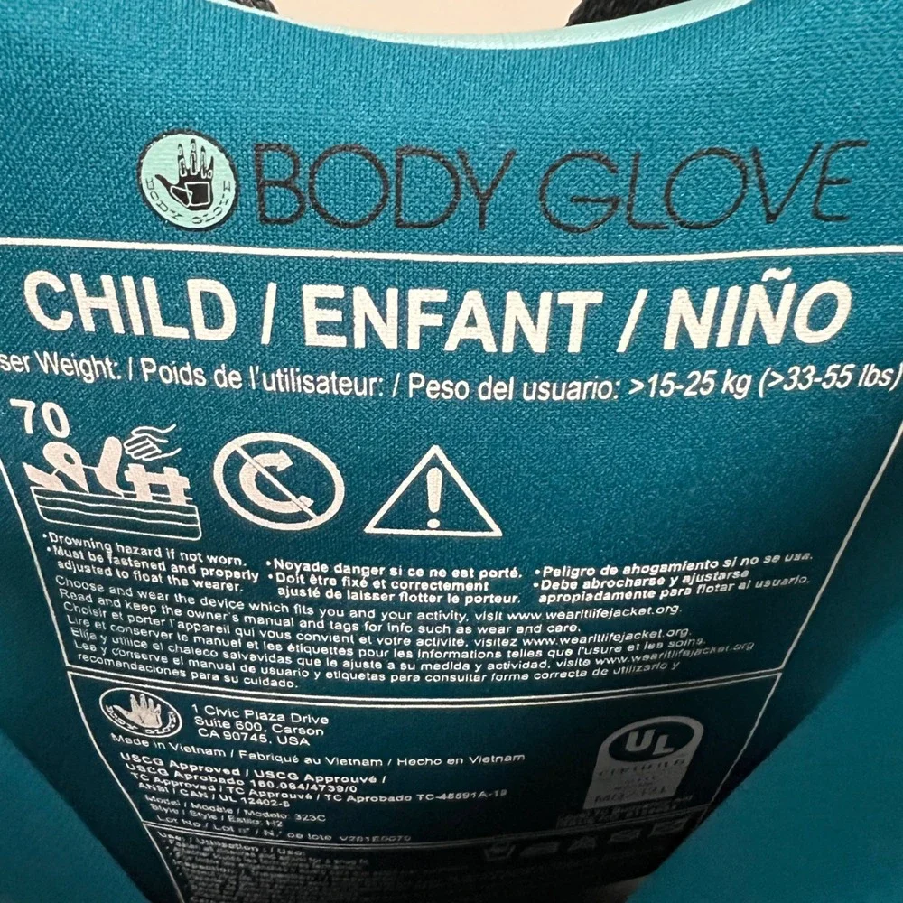 Body Glove Child Evoprene PFD Life Vest Teal Grey 33-55 lbs NWT